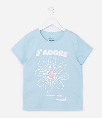 Camiseta Infantil com Estampa de Flor - Tam 5 a 14 Anos