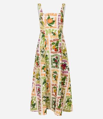 Vestido Longo em Tricoline com Estampa Tropical