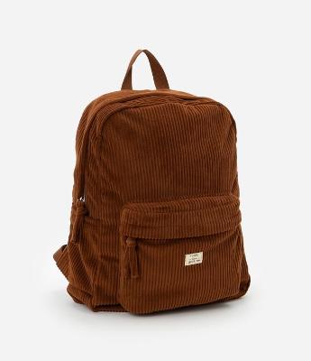 Mochila Grande em Veludo Cotelê com Bolsinho