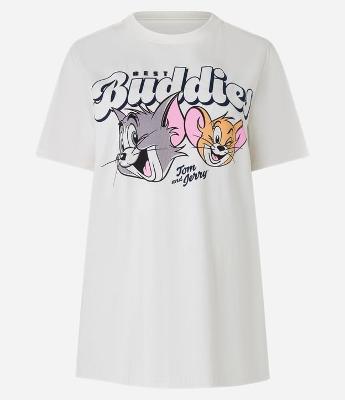 Camiseta Alongada em Algodão com Estampa Tom e Jerry