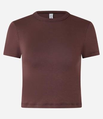 Blusa Cropped Básica em Ribana com Manga Curta