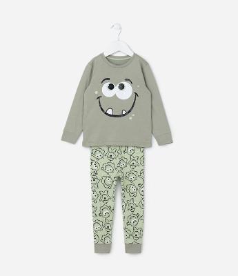 Pijama Longo Infantil Estampado de Monstrinho - Tam 1 a 6 anos