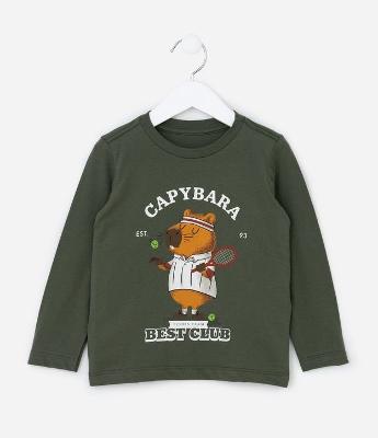 Camiseta Infantil em Algodão com Estampa Capivara Tenista - Tam 1 a 6 anos