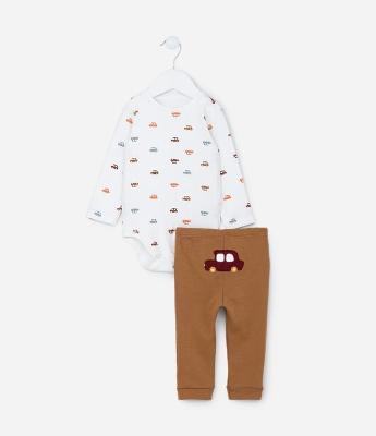 Conjunto Infantil com Estampa Carrinhos - Tam RN a 18 meses