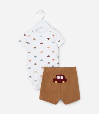 Conjunto Infantil com Estampa Carrinhos - Tam RN a 18 meses