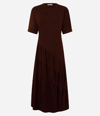 Vestido Evasê Midi em Algodão com Recorte Espiral