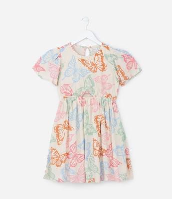 Vestido Infantil com Recorte e Estampa Borboleta - Tam 5 a 14 Anos