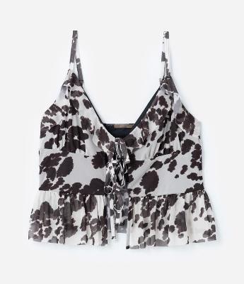 Blusa Tule com Amarração e Estampa de Vaca Curve & Plus Size