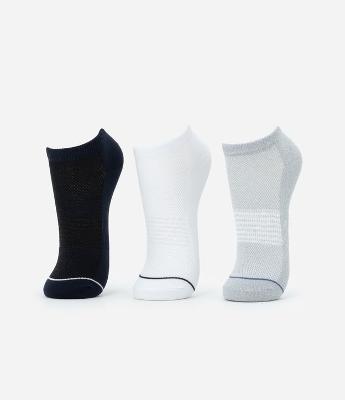 Kit 03 Meias Cano Baixo Esportivas em Poliamida com Detalhe de Listras