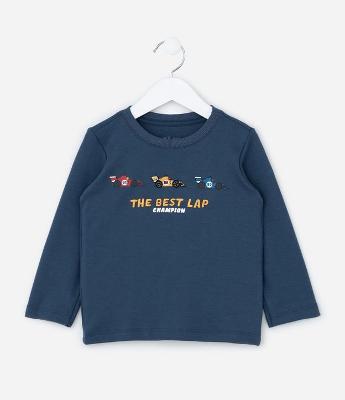 Camiseta Infantil com Bordado Carros de Corrida - Tam 1 a 6 Anos
