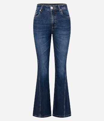 Calça Flare em Jeans com Lateral Transpassada