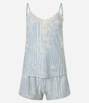 Pijama Short Doll em Peach Touch com Estampa Floral e Detalhe de Renda