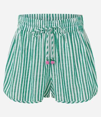 Saída de Praia Short em Tricoline Listrado com Frutinha de Miçanga