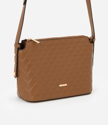 Bolsa Transversal Média com Textura Embossed e Detalhes de Metal