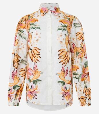 Camisa Alongada em Cambraia com Estampa Tropical