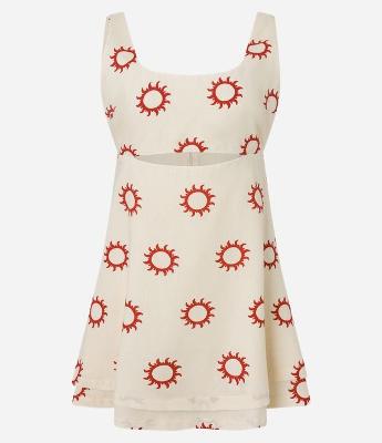Vestido Curto em Viscose com Saia Sobreposta e Estampa de Solzinhos