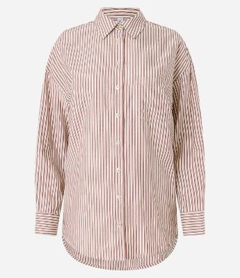 Camisa Alongada em Tricoline Listrada e Punho Largo
