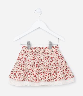 Saia Infantil com Babadinho e Estampa Floral - Tam 1 a 6 Anos
