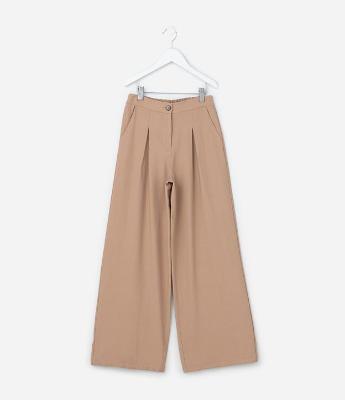 Calça Wide Leg Infantil em Alfaiataria com Pregas - Tam 5 a 14 Anos
