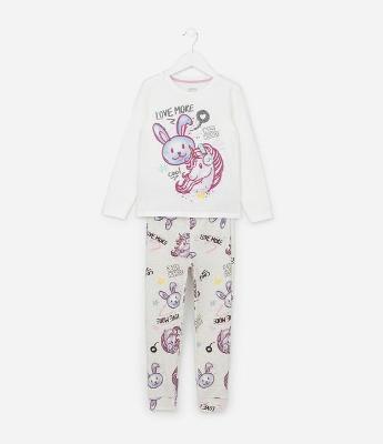 Pijama Infantil com Estampa Coelho e Unicórnio - Tam 5 a 14 Anos