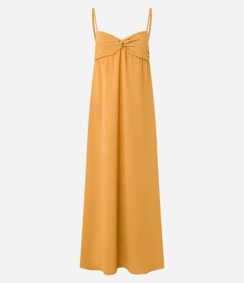 Vestido Longo em Crepe Airflow e Busto Torcido