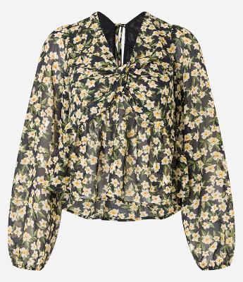 Blusa Curta em Chiffon com Amarração e Estampa Floral