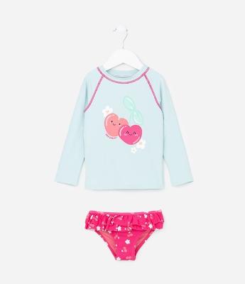 Conjunto Infantil com Proteção UV  e Estampa Corações - Tam 1 a 4 Anos