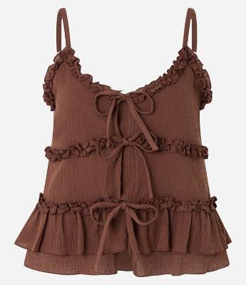 Blusa de Alça em Crepe com Amarração e Babados
