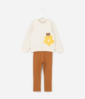 Conjunto Infantil com Bordado Urso e Flor - Tam 1 a 6  Anos