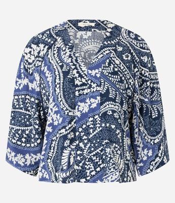 Blusa em Viscose com Gola V e Estampa Paisley Floral