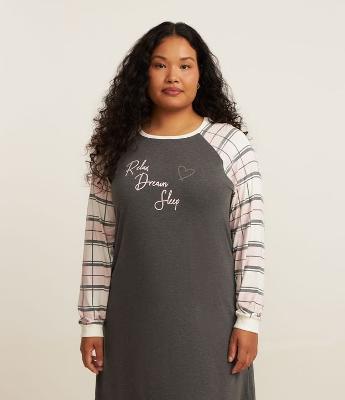 Camisola Raglan Xadrez e Estampa Lettering Curve & Plus Size