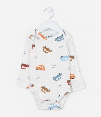 Body Infantil em Algodão com Estampa Carrinhos - Tam RN a 18 meses