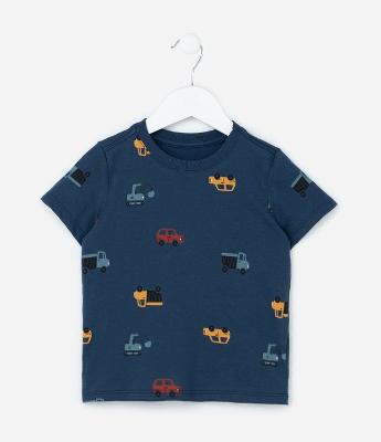 Camiseta Infantil com Estampa Carrinhos - Tam 1 a 6 Anos