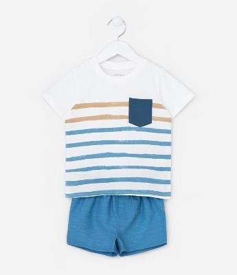 Conjunto Infantil com Bolsinho e Estampa Listrada - Tam 1 a 6 Anos