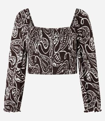 Blusa Cropped Texturizado com Lastex no Corpo e Estampa Paisley