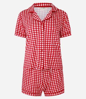 Pijama Americano Short Doll em Viscose Estampada Xadrez Vichy