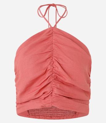 Blusa Cropped em Viscolinho Frente Única com Amarração no Pescoço