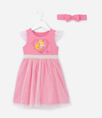 Vestido Infantil em Tule com Estampa Aurora - Tam1 a 6 Anos
