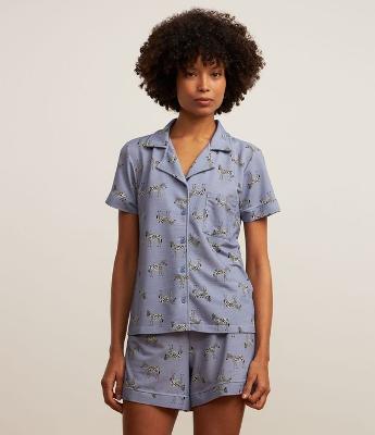 Pijama Short Doll Americano em Viscose com Estampa de Zebrinhas