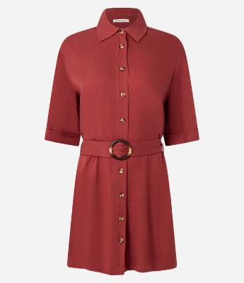 Vestido Curto em Viscose com Faixa Afivelada na Cintura