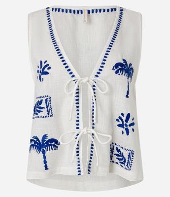 Saída de Praia Blusa em Voal Bordado de Palmeiras