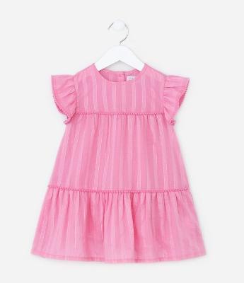 Vestido Marias Infantil com Fio Metalizado e Mini Pompons - Tam 1 a 6 Anos