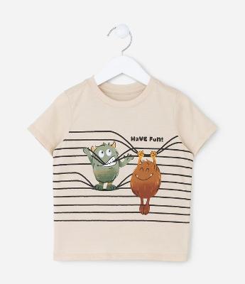 Camiseta Infantil com Estampa Monstrinhos - Tam 1 a 6 Anos