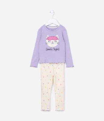 Pijama Infantil com Estampa Gatinho com Máscara de Dormir - Tam 2 a 4 Anos