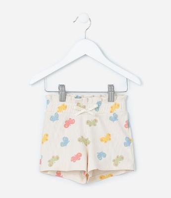 Short Infantil Canelado com Estampa Borboletas - Tam 1 a 6 Anos