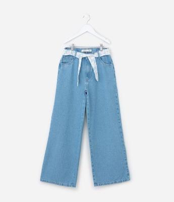 Calça Wide Leg Infantil com Cinto Faixa - Tam  5 a 14 Anos