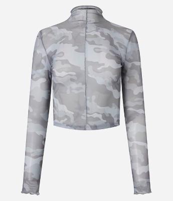 Blusa em Tule Camuflado com Golinha Alta