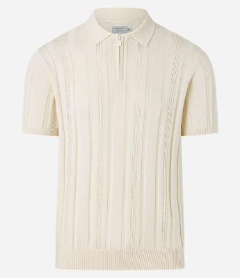 Camisa Gola Polo com Zíper em Algodão Texturizada