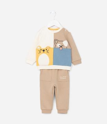 Conjunto Infantil com Recortes e Cara de Bichinhos - Tam 0 a 18 meses