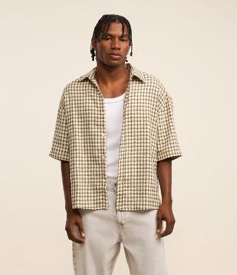 Camisa Oversized em Tweed com Estampa Xadrez